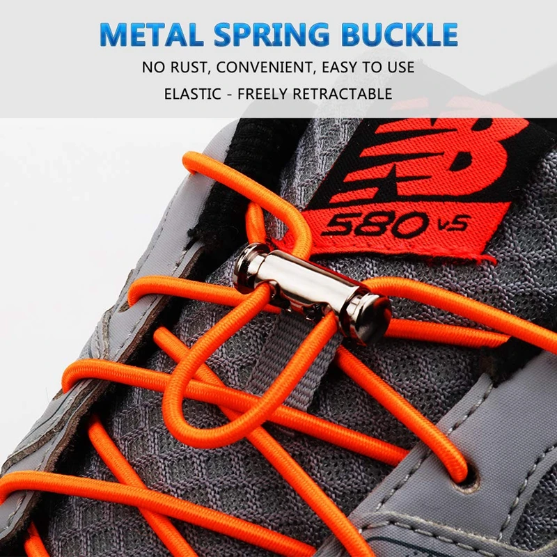 1 Pair No Tie Shoe laces Elastic Shoelaces Round Metal Buckle Kids Adult Quick Lock Shoe lace Leisure Sneakers Lazy laces