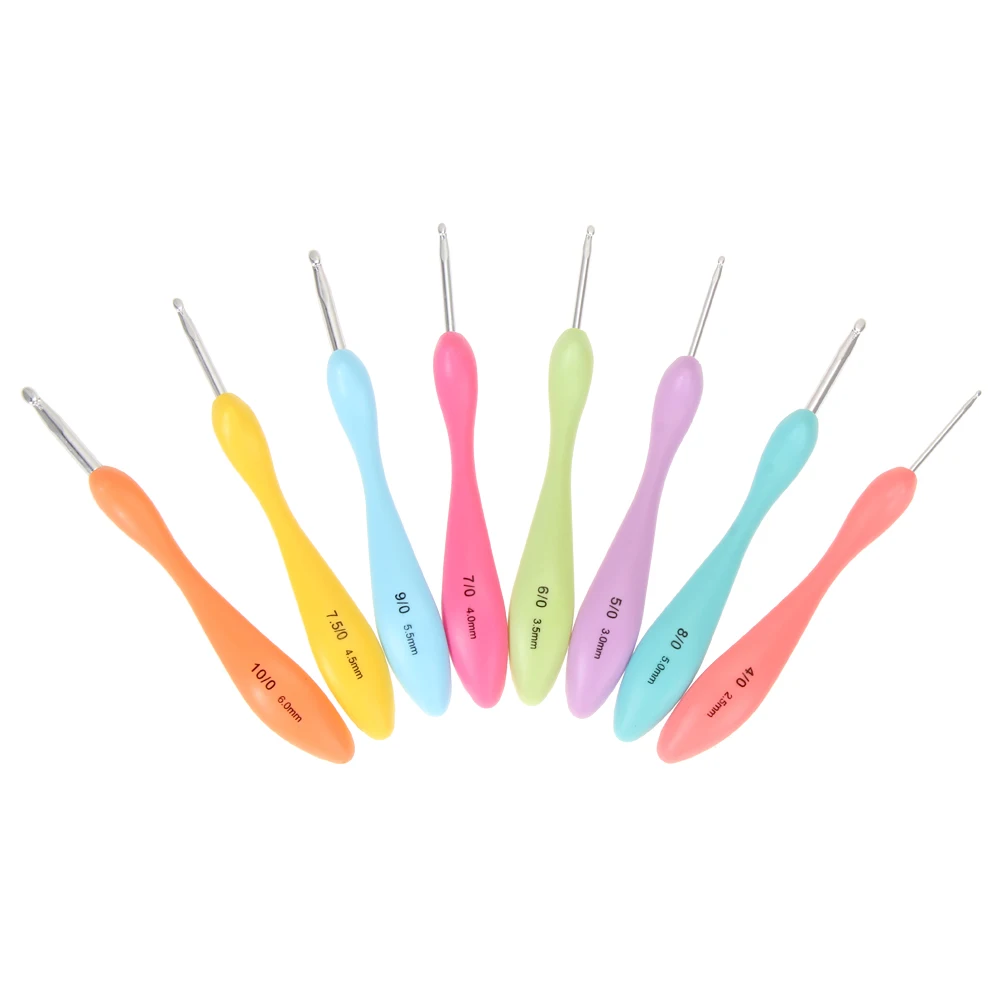 

8Pcs/set Aluminum Knitting Crochet Hooks Plastic Handle Hook Needles DIY Needlework Crafts Weave Tools