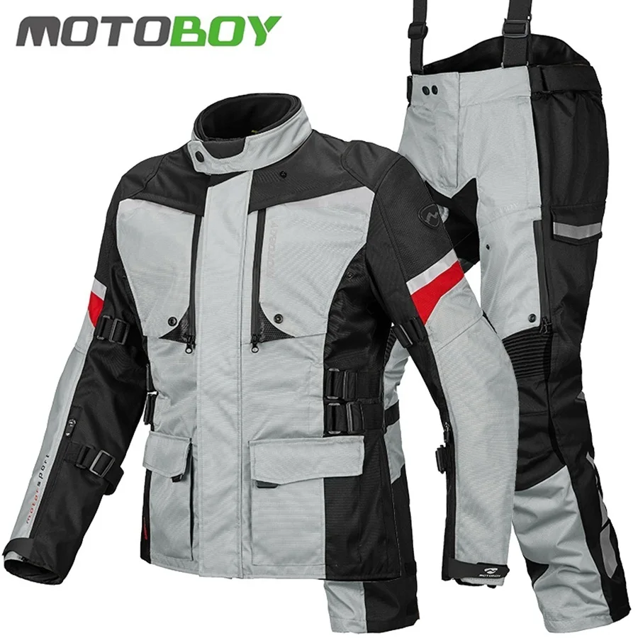 1 комплект Мужская гоночная куртка для мотокросса 3 слоя водонепроницаемый ветрозащитный Теплый костюм мотоциклетная куртка и штаны - Цвет: gray