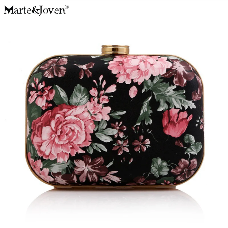 Retro Big Flowers Printing Dinner Bag for Women Personalized Hasp PU Clutches and Evening Bags