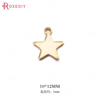 

(34454)20PCS 6*8MM 10*12MM Hole 1MM 24K Gold Color Brass Star Charms Pendants High Quality Diy Jewelry Findings Accessories