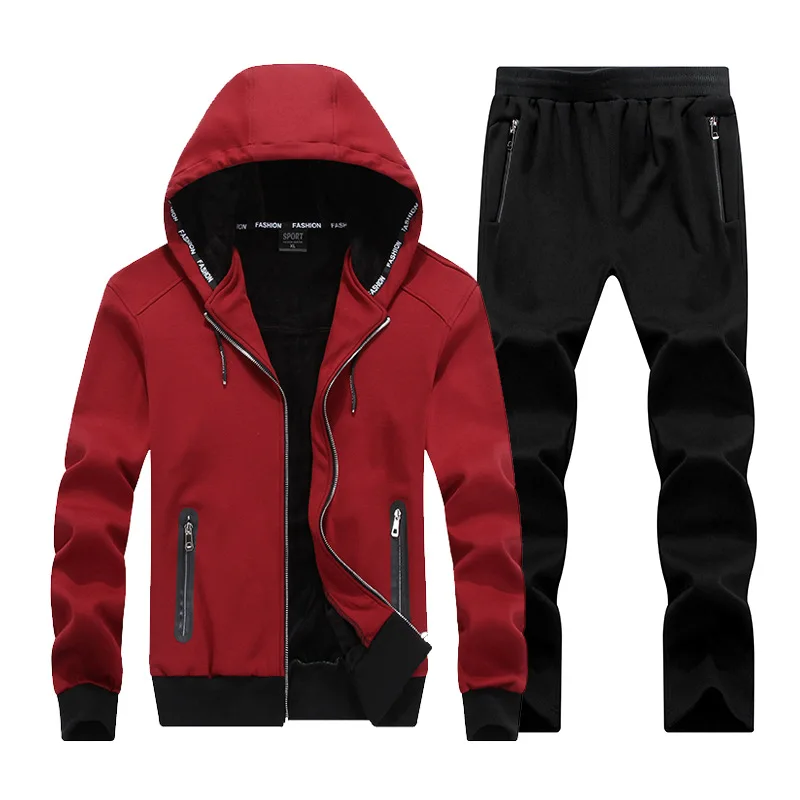 AmberHeard, Модный зимний мужской спортивный костюм, толстовка с капюшоном, куртка+ штаны, толстый спортивный костюм, комплект из двух предметов, спортивный костюм для мужчин, одежда