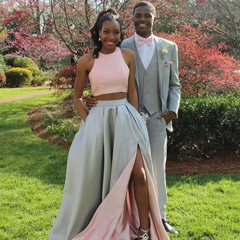

Two Pieces Set Prom Dresses A-Line Side Split Dress for Wedding Party Graduation