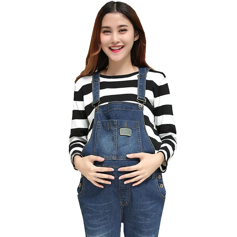 Adjustable Denim Maternity Jeans Suspenders Pants Bib Overalls Prop