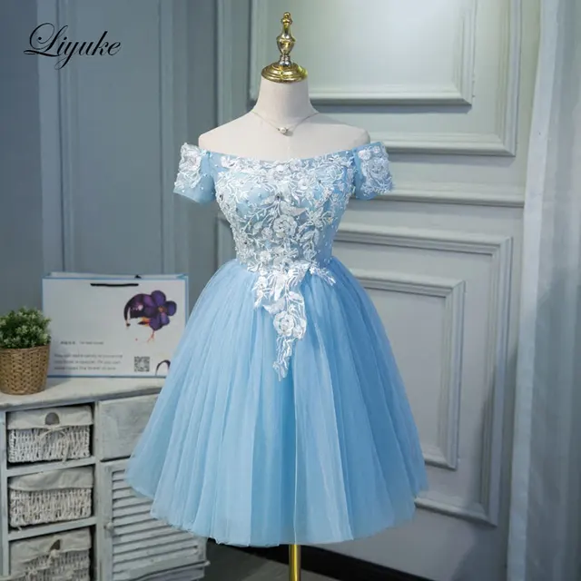 blue cocktail gown
