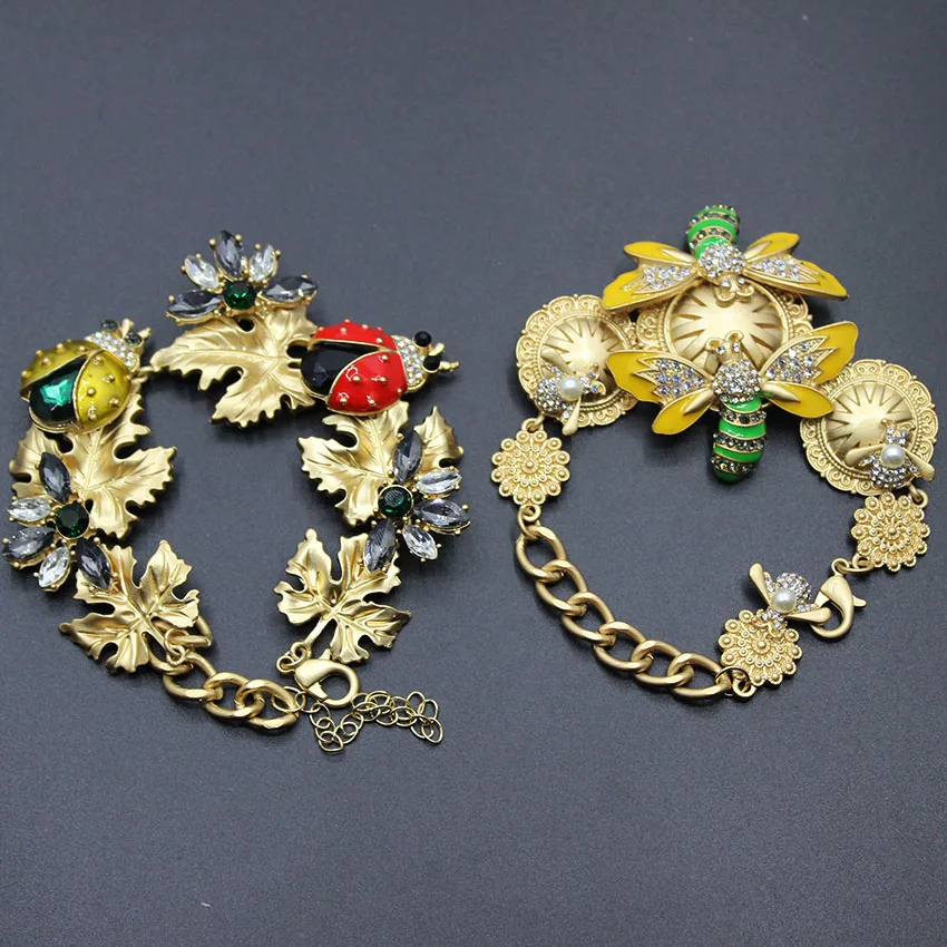 2017new Baroque gem exaggerated bracelet font b jewelry b font fashion retro dragonfly ladybug font b