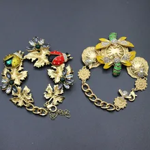 2017new Baroque gem exaggerated bracelet jewelry fashion retro dragonfly ladybug crystal water droplets bracelet 043