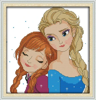 

Joy sunday cartoon style Two beautiful girl pretty cross stitch motifs for girls embroidery thread kits