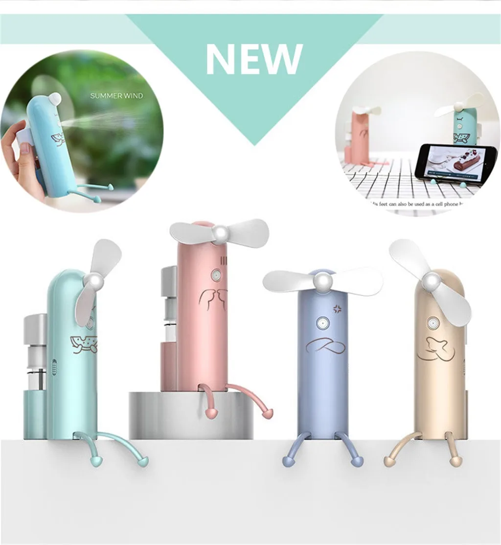 

USB Mini Fan With Water Spray Bottle Cartoon Handheld Fan For Office Desktop USB Rechargeable Pocket Desk Fan#20
