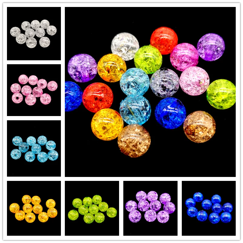 10pcs 12mm Round Crackle Beads Loose Spacer Acrylic Beads For Jewelry Making Necklaces Bracelets DIY