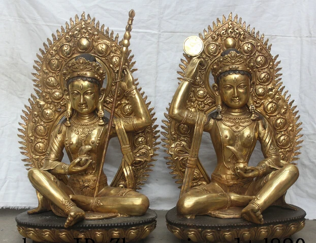 

JP S0524 27" Tibet Tibetan Buddhism Bronze Gild 2 Wisdom Kwan-yin Guan Yin Goddess Statue Discount 35%