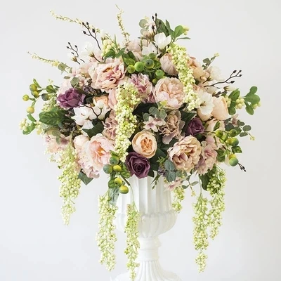 

Hotsale 50cm diameter artificial silk champagne roses with peony flowers table center piece wedding flower docoration 2pcs/lot