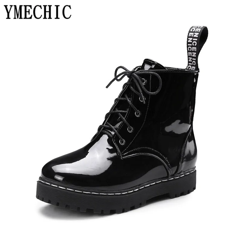 YMECHIC/армейские ботинки из искусственной лакированной кожи Женские в стиле панк