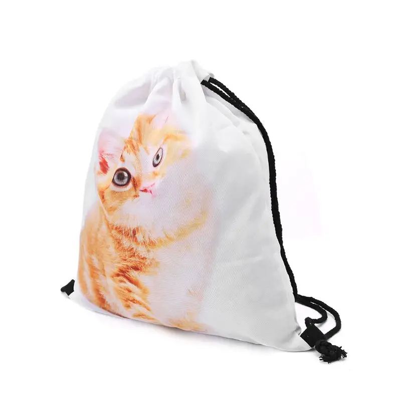 Унисекс 3D сумки с принтом на шнуровке рюкзаки Cinch Sack животный принт милый рюкзаки-переноски для кошек для Для женщин сумка из полиэстера для