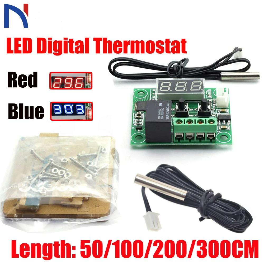 

W1209 Red LED Digital Thermostat Temperature Control Thermometer Thermo Controller Switch Module DC 12V Waterproof with Case Box