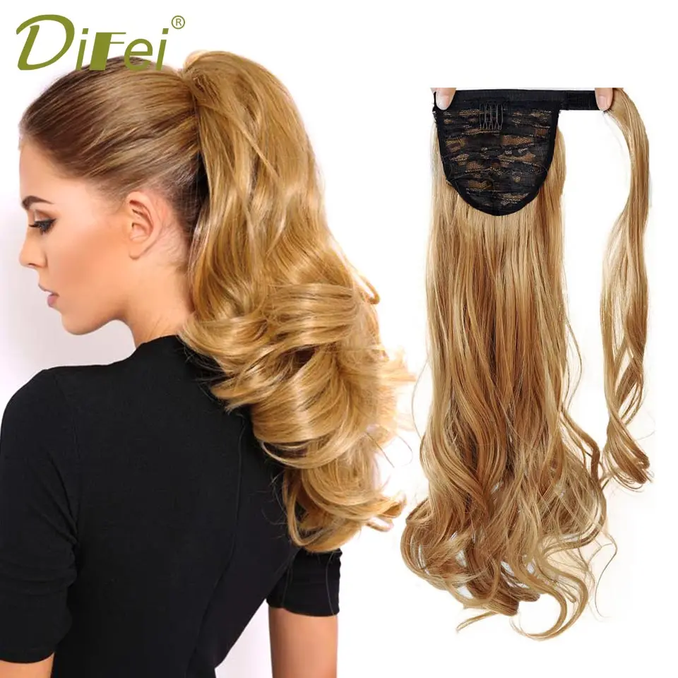 DIFEI Long Wavy Real Natural Ponytail Clip in Pony tail Hair Extensions Wrap Around on Synthetic Hair Piece for human DIFEI Long Wavy Real Natural Ponytail Clip in Pony tail Hair Extensions Wrap Around on Synthetic Hair Piece for human