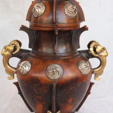 Bi001560 1" Китайский Серебряный Красный Бронзовый Свинка Овцы Козы Зун Круг Ваза Чаша Горшок Скульптура