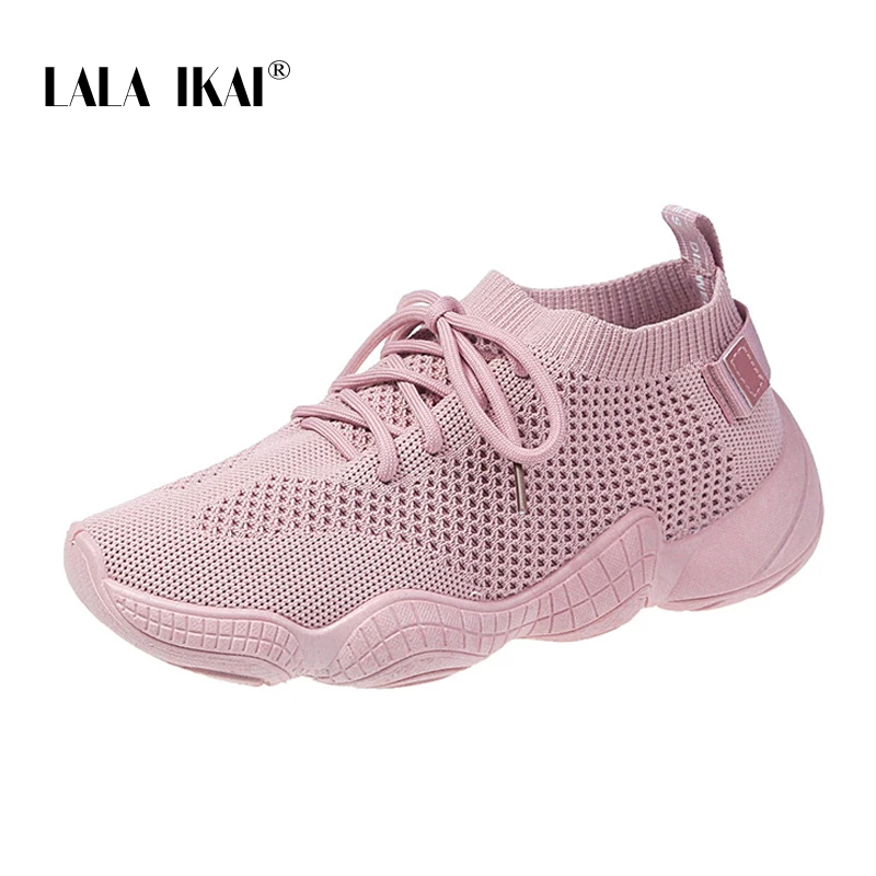 LALA IKAI/женские кроссовки; сезон весна; обувь из дышащего сетчатого материала; повседневная обувь из вулканизированной ткани на шнуровке; женская мягкая розовая теннисная обувь; 014A3796-4