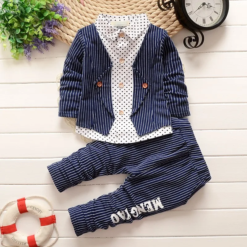 BibiCola/весенне-осенний комплект одежды для мальчиков, комплект одежды из 2 предметов спортивный костюм для маленьких детей, полосатые наряды для маленьких джентльменов Детский костюм
