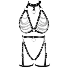 Полное тело жгут черный кожаный упряжь бра бандаж для женщин панк готический белье Подвязки Пояс Регулируемый размера плюс модная ткань