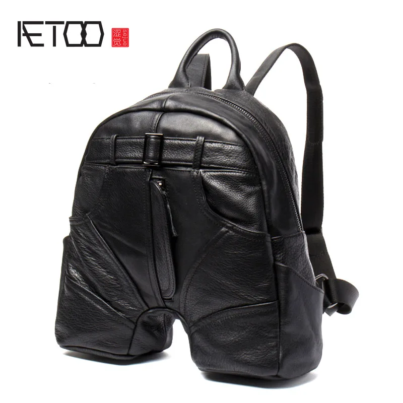 

AETOO Men's fashion wild backpack leather backpack first layer of leather backpack female leisure travel vintage