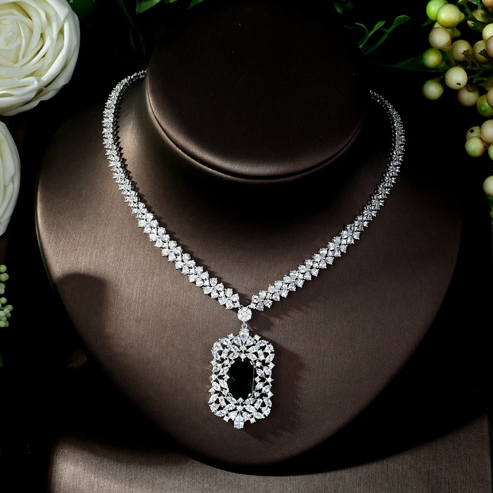 HIBRIDE Fashion Green AAA CZ Jewelry Sets for Women Necklace Set Bijoux Femme Accessories Square Shape Jewelry Gifts N-1016 - Image 4