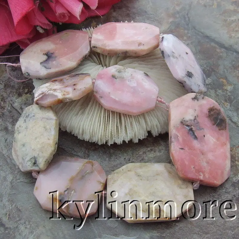 

28x35mm-40x53mm Pink Opal Slice Faceted Semi-precious Stone Beads 15.5" Strands
