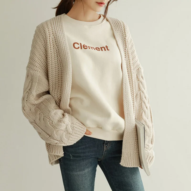 Yanueun Autumn Winter New Stylish Knitted Cardigan Long Sleeve Solid Loose Casual Sweaters Streetwear Women Clothing - Цвет: Apricot