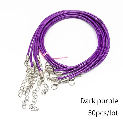 50 шт 2,0 мм/45 см ювелирный шнур застежка Омар Ожерелье Веревка вощеный кожаный шнур ожерелье шнурок кулон браслет из шнуров изготовление - Цвет: Dark purple 50pcs
