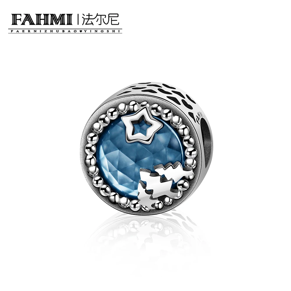 

YCH 100% 925 Sterling Silver Concise Mysterious Stars Trees Dark Blue Radiant Hearts Zirconia Charm Beaded Original Jewelry