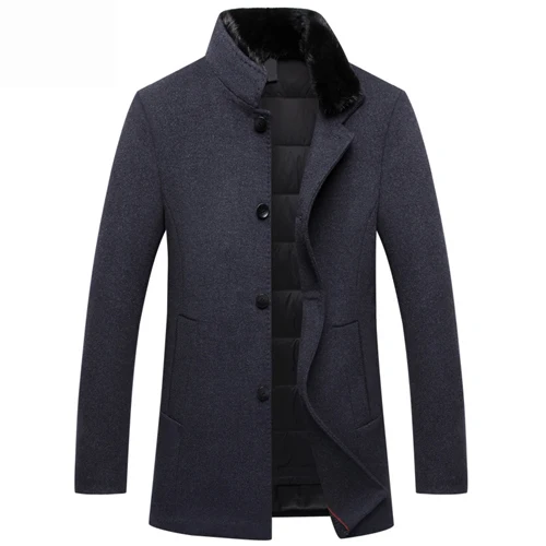 Повседневный воротник из натурального меха Manteau Homme высококачественное пуховое шерстяное пальто для мужчин - Цвет: Темно-серый