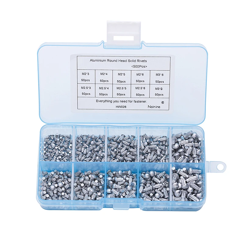 

500Pcs/set GB827 M2 M2.5 M3 Knurled Solid Aluminum Rivet Kit HW026