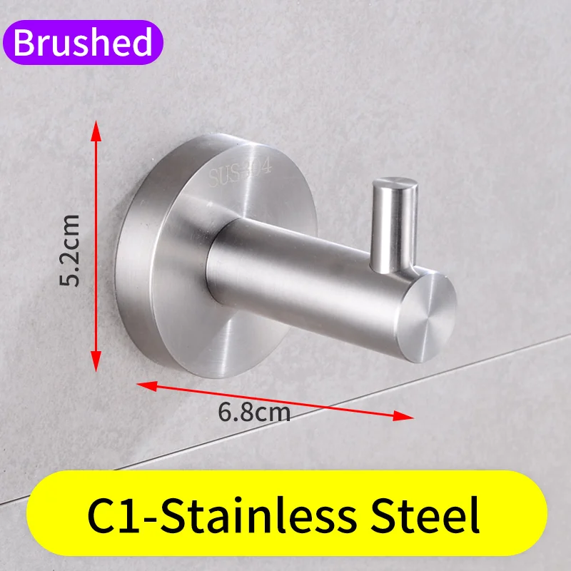 Настенные крючки для одежды, монтируемые Крючки для пальто, вешалка из нержавеющей стали, крючки для ванной для полотенец, сумка для ключей, одежда, двойная вешалка для ванной комнаты - Цвет: C1-Brushed