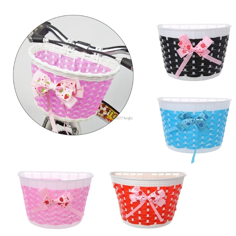 

New Bicycle Scooter Basket Children Bike Plastic Knitted Bow Knot Front Handmade Bag