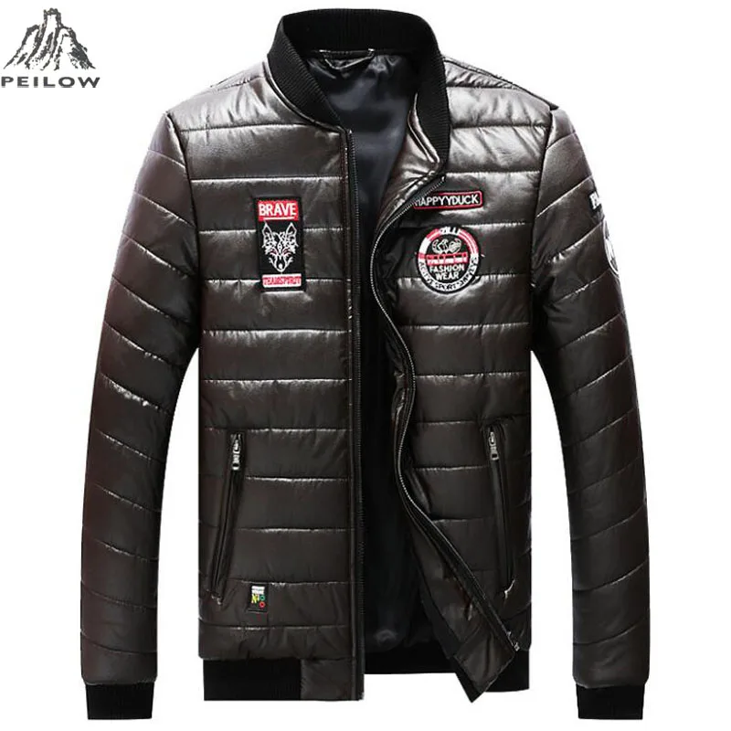 PEILOW новая зимняя куртка для мужчин размера плюс M~ 7XL 8XL вышитая pu кожаная куртка Мужская парка для колледжа пальто мужские куртки