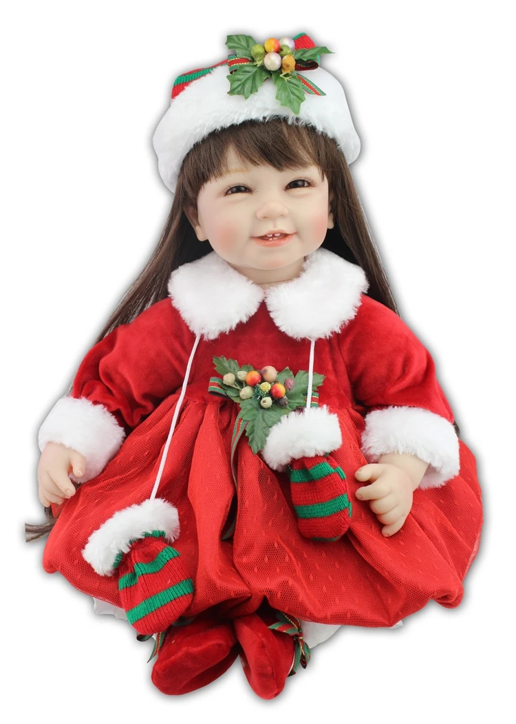 

NPK lifelike reborn toddler doll with Christmas hat and Red skirt fashion doll girl's gift 2017 NEW design hot sale