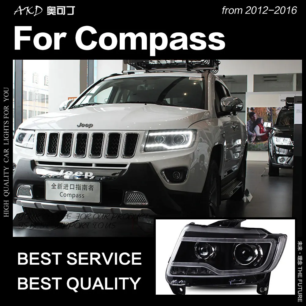  AKD Car Styling for Jeep Compass Headlight 2012-2016 Compass LED Headlight DRL Hid Head Lamp Angel  - 32855991701