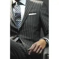 Sharp Dark Grey Chalk Stripe Men Suits Custom Made Striped Suit Chalk-striped Business Suits Wardrobe Essentials 2019