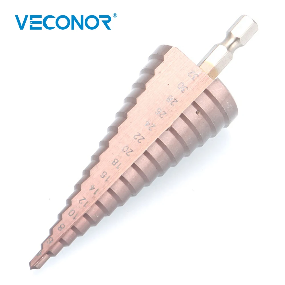 Veconor 4-32mm impact step drill bit HSS Cobalt multiple hole cutter tool set 10mm triangle shank Veconor 4-32mm impact step drill bit HSS Cobalt multiple hole cutter tool set 10mm triangle shank