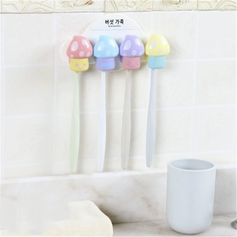 4 PCS/Set Baby Toothbrushes Holder Baby Kid Cute Mushroom Tooth Care Tool Toothbrushes Head Protector with Sucker Suction Holder 4 PCS/Set Baby Toothbrushes Holder Baby Kid Cute Mushroom Tooth Care Tool Toothbrushes Head Protector with Sucker Suction Holder