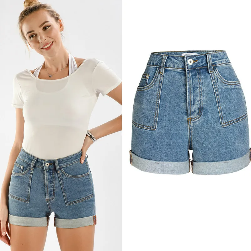 LOGAMI High Waist Summer Sexy Denim Shorts Women Pocket Button Slim Short Jeans Women'S Casual Shorts Plus Size 4XL