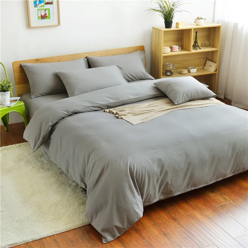 

Silver Grey Solid Color Bedding Set 4Pcs Family Set Include Bed Sheet Duvet Cover Pillowcase Boy Room Decoration Bedspread