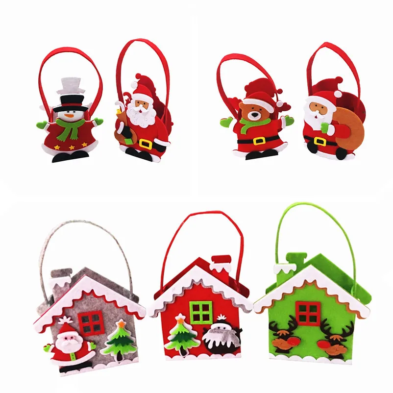 Stereoscopic Mini Christmas Gift Bags Santa Claus House Candy Bag XMAS Decor Holiday Hand Bags New Year