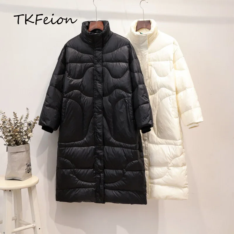 

Women Winter Jacket Black,Beige 2019 Spring Autumn Fashion Ladies Loose Parka Stand Collar Long Style Female Duck Down Warm Coat