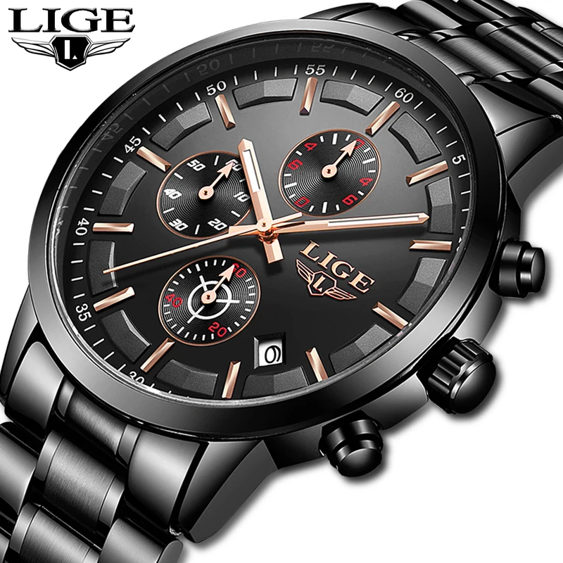 Relojes 2018 часы мужские LIGE модные спортивные кварцевые Топ бренд класса люкс Бизнес