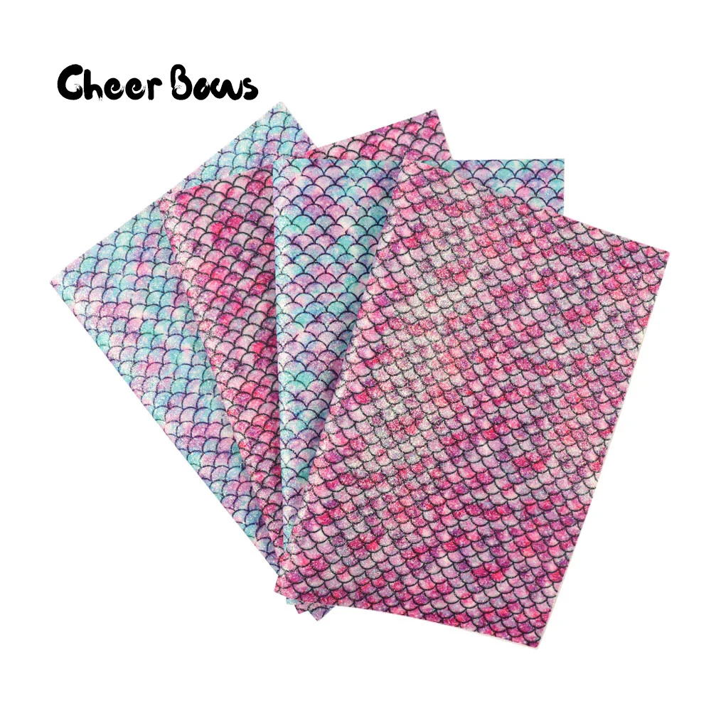 

Mermaid Glitter Fabric Printed PU Patchwork DIY Bag Shoes Apparel Sewing 22*30cm Fabric Handmade Phone Case Material Decoration