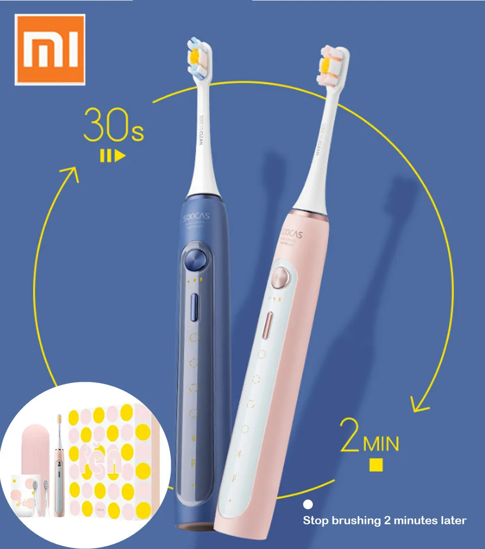 

2019 New Xiaomi Soocare Soocas X5 USB Electric Toothbrush waterproof Rechargeable Adlut Sonic Tooth Brush with 3 Brush Heads
