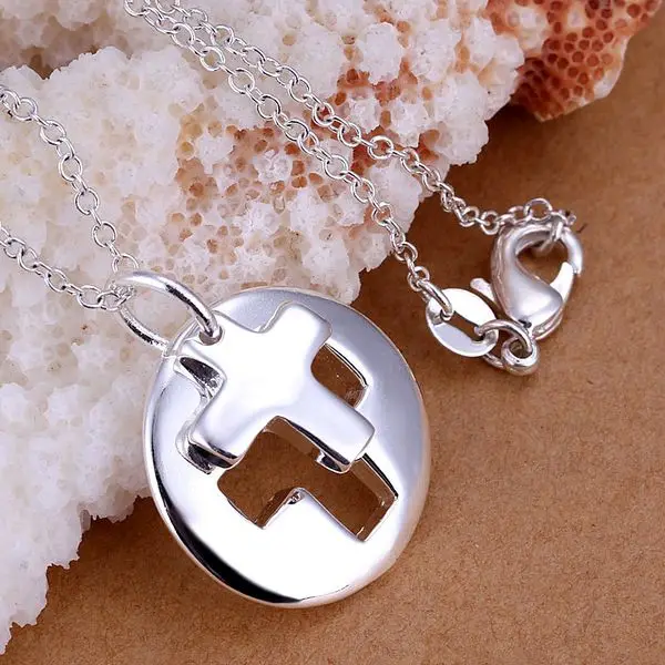

P017_2 Hot sale Trendy sterling-silver-jewelry Pendant for women,Wholesale free shipping charm fashion Couple Cross Necklaces
