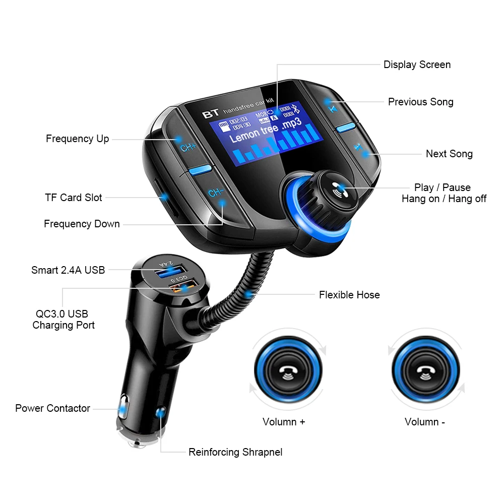 Автомобильный Bluetooth fm-передатчик BT70 2 USB быстрое зарядное устройство QC3.0 Громкая связь аудио MP3 плеер Bluetooth fm-радио автомобильные аксессуары
