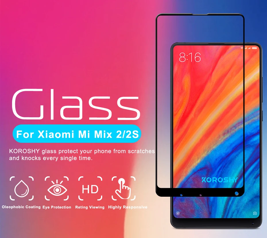 KOROSHY 9H Tempered Glass for Xiaomi Mi Mix 2 2S Xiomi Mi Mix2 S Mix2S Screen Protector Full Cover 2.5D HD Clarity Glass Film (4)